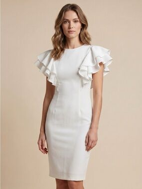 Elegant White Ruffle Sleeve Dress